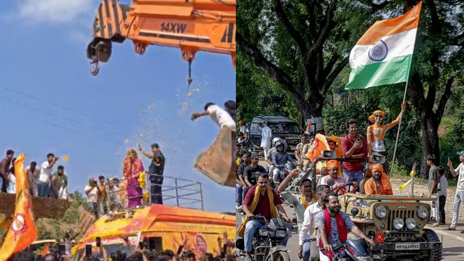 बागेश्वर धाम से निकली पंडित धीरेंद्र कृष्ण शास्त्री की रथयात्रा पन्ना पहुंची, अजयगढ़ में JCB से बरसाए गए फूल, काफिले में 200 से ज्यादा वाहन