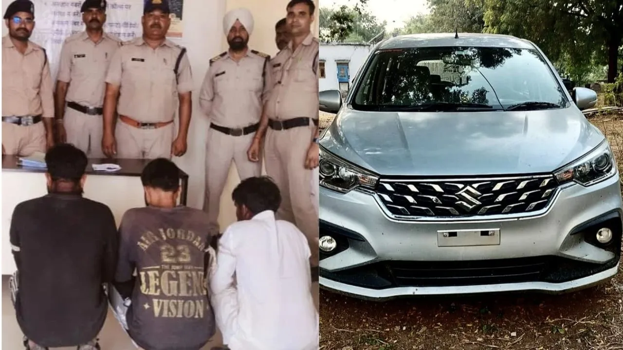 Gwalior News : बिना नंबर की कार में जा रहे तीन तस्कर पुलिस ने पकड़े, 5 लाख रुपये की स्मैक जब्त