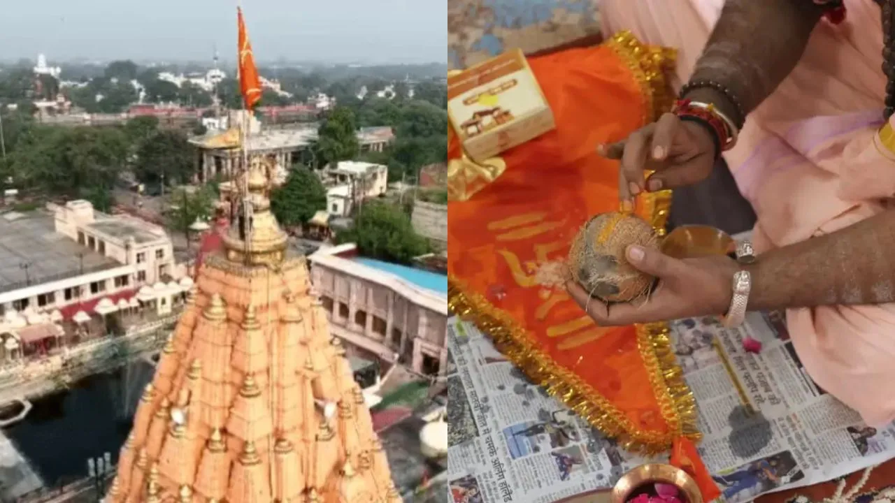 विजयादशमी पर महाकालेश्वर मंदिर के शिखर पर चढ़ाई गई ध्वजा, पूजन के बाद मंदिर में गूंजे महाकाल के जयकारे