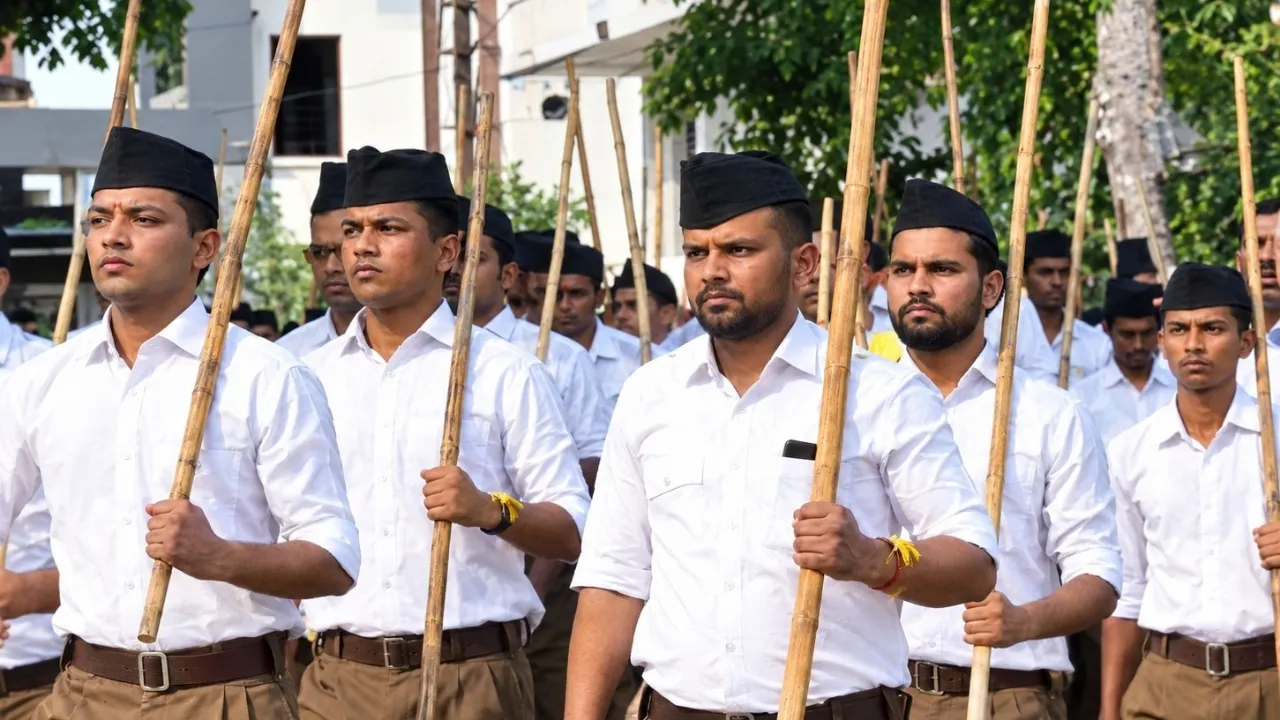 दशहरा पर निकला RSS का पथ संचलन, कहीं रंगोली तो कहीं पुष्पवर्षा से हुआ स्वागत