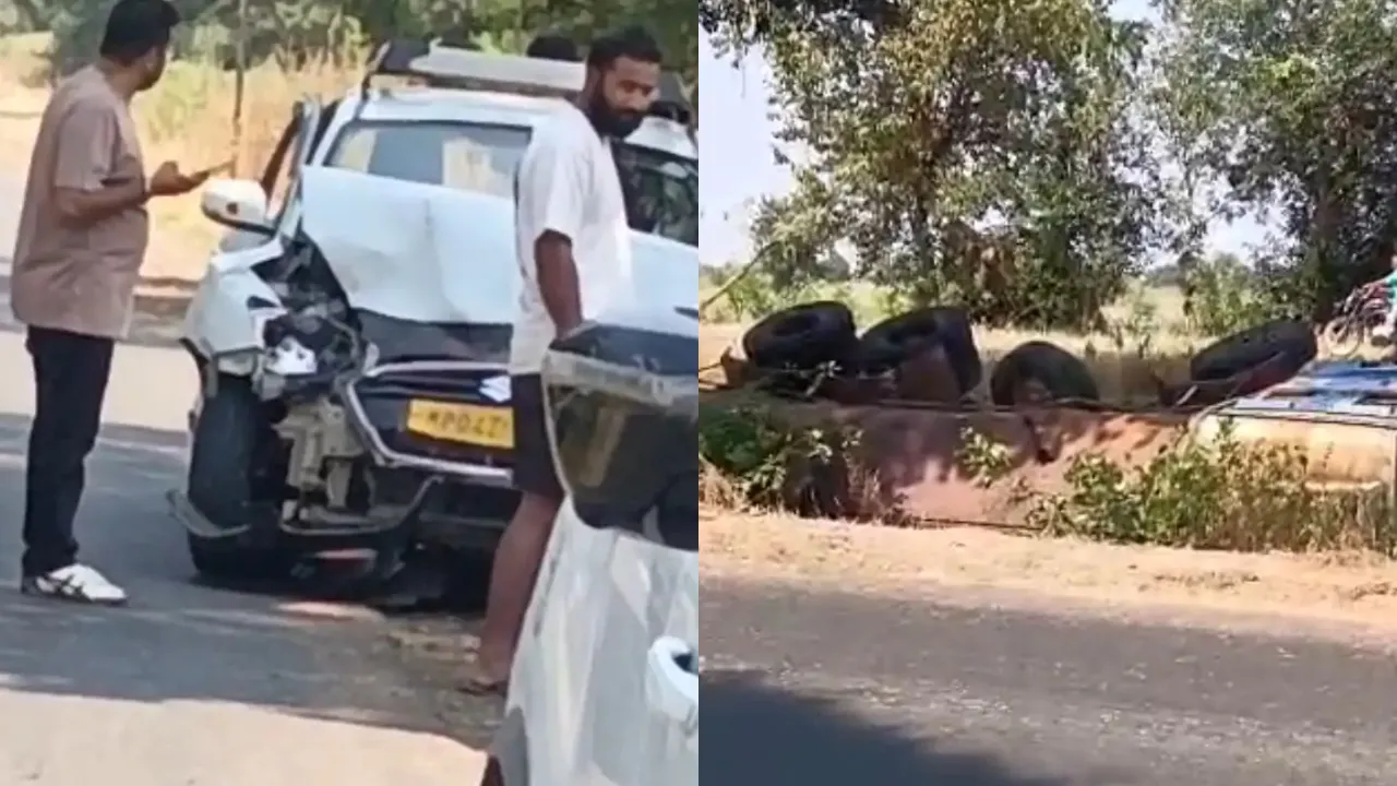 सीहोर में तेज रफ्तार का कहर, कार को टक्कर मार गड्ढे में पलटा ट्रक, एक घायल