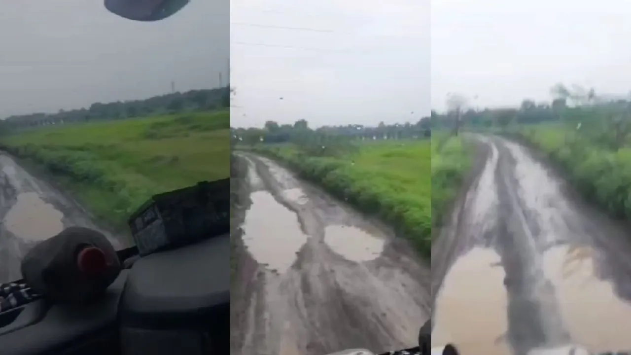नीमच की बदहाल सड़क पर बड़ा हादसा, कच्चे रास्ते में पलटा भारी ट्रक, दो घायल