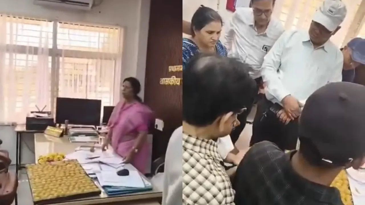 उज्जैन के माधव कॉलेज में गणेश विसर्जन पर विवाद, NSUI ने लड्डुओं का भोग लगाकर उतारी प्राचार्य की आरती