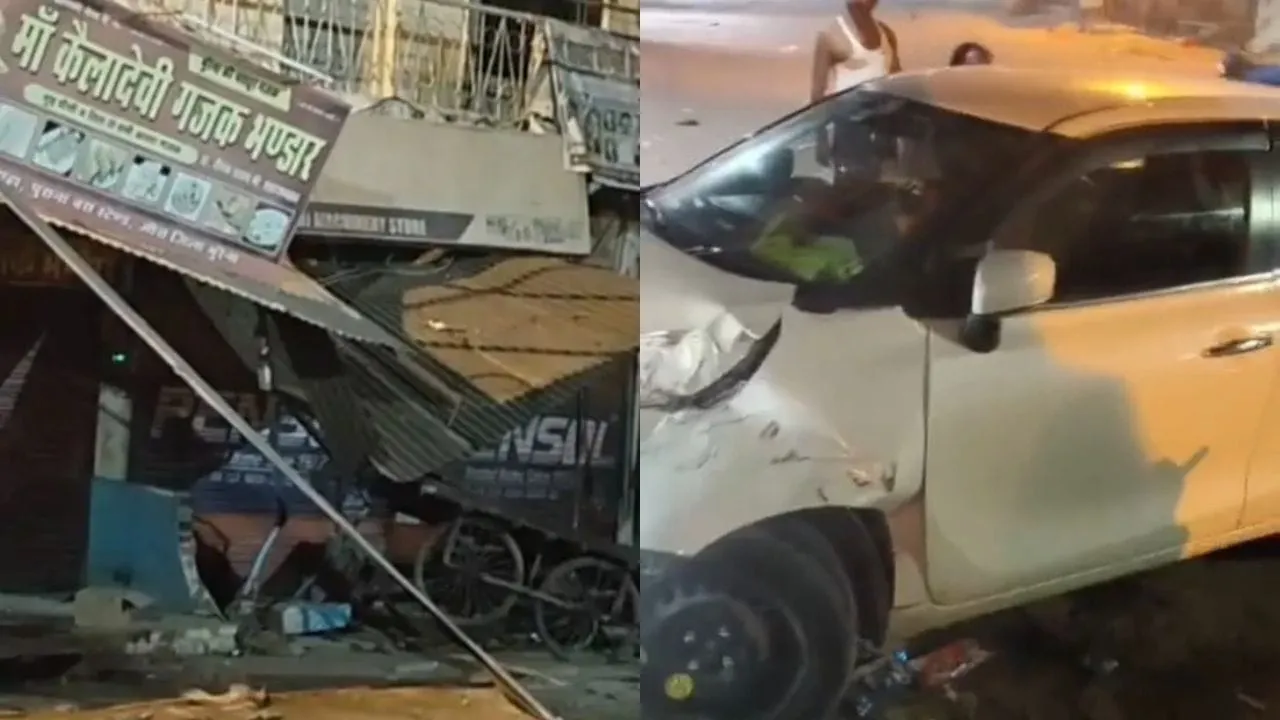 मुरैना में बेकाबू कार दुकानों में घुसी, टूटे शेड और काउंटर, 2 व्यक्ति घायल