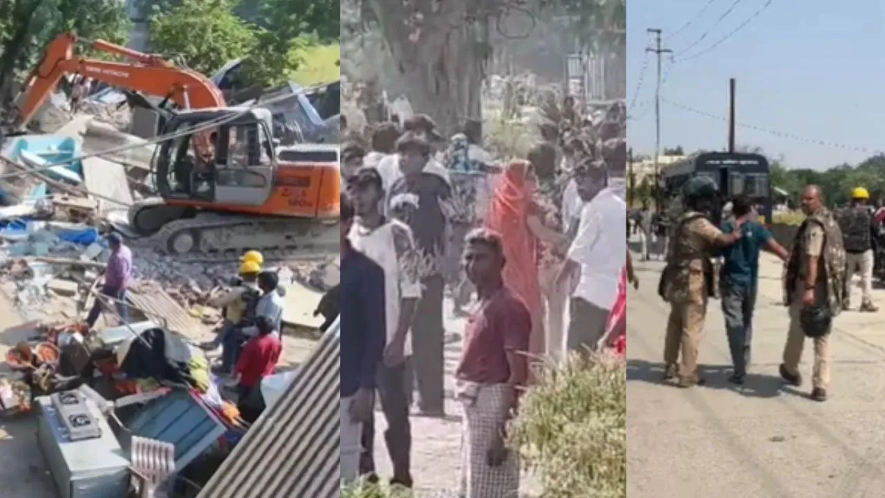 इंदौर में RE-2 के बाधक निर्माण पर कार्रवाई के दौरान हंगामा, पुलिस और प्रशासन की गाड़ियों पर पथराव, कई लोग हिरासत में