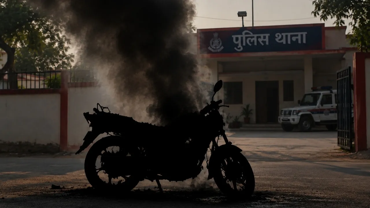 स्टार्ट करते ही बाइक ने पकड़ी आग, जलकर हुई खाक, बाल-बाल बचे थाना प्रभारी और आरक्षक